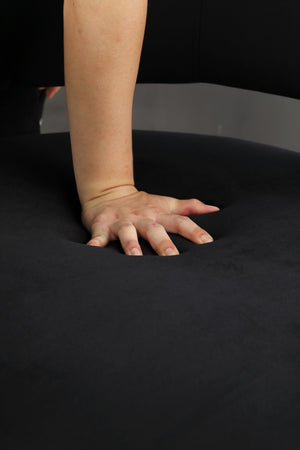 English Elm Accent Chair with Hollow Backrest for Ergonomic Support, Solid Wood Frame, Stylish Fabric Upholstery Black W1420P194054