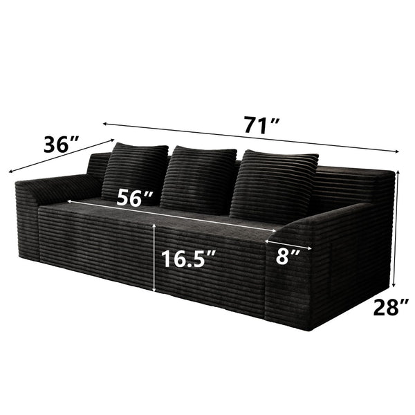 English Elm 71" Corduroy Tufted Loveseat with Deep Seat and Curved Back for Compact Living Spaces Antique Black W5571P440914