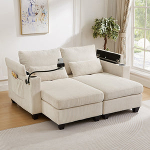 English Elm Convertible Chaise Lounge Sofa Bed With Usb Ports, Cup Holders & Storage – Modern Comfort In Beige N719S002020A