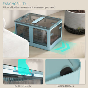 English Elm HOMCOM Collapsible 3-Unit Stackable Storage Bins with Lids & Wheels, 18 gal, Five-Sided Access, Blue W2225P173962