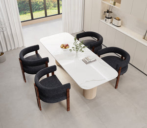 English Elm Modern Chenille Barrel Dining Chair with Padded Foam Seat, Sturdy Metal Legs, 300lb Capacity, Versatile Accent Black W395P233457