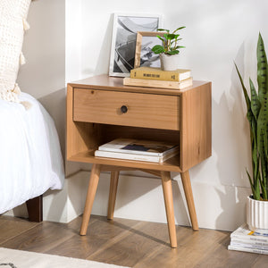 English Elm Walker Edison - Mid-Century Solid Pine 1-Drawer Nightstand with Open Cubby, Metal Hardware, Smooth Wood Slides B185P169294