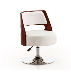 English Elm Salon Vegan Leather Swivel Lounge Chair White — Adjustable Height, Polished Chrome Base, Modern 2-Tone Design B365P397941