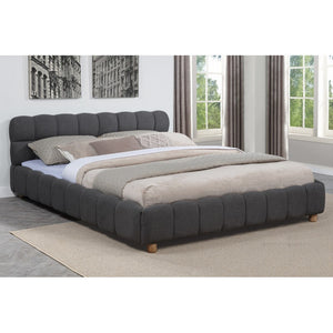 English Elm Modern Upholstered Bed Queen Platform Frame with Plush Grid Jute Fabric, Low-Profile Eco Chic Design Gray 85.5 L x 11 W x 8 H B011S01854