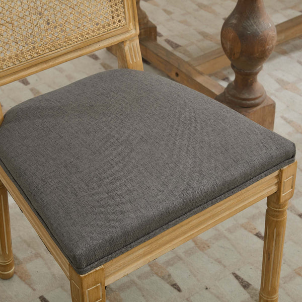 English Elm French Louis Dining Chair Set of 2 with Rattan Square Backrest, Carved Solid Wood Frame, Cushioned Elegance Gray W1143P335057