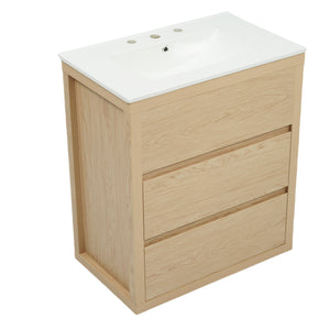 English Elm Christopher Knight Home® - 60" Double Sinks Bathroom Vanity Set with Two Ceramic Basins, Soft-Close Drawers, Sleek Handle-Free Design Natural Wood N817P280550N