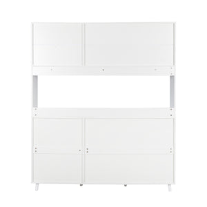 English Elm 63" Large Kitchen Hutch Cabinet with Microwave Shelf, 4 Doors & Drawers, Cable Management Storage White W331S00167