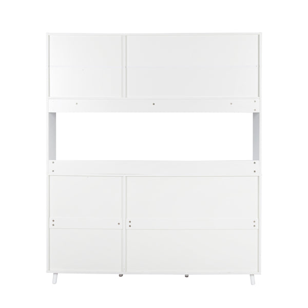 English Elm 63" Large Kitchen Hutch Cabinet with Microwave Shelf, 4 Doors & Drawers, Cable Management Storage White W331S00167