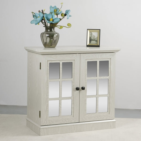 English Elm Storage Sideboard with Mirrored Acrylic Doors and Wood Grain Mdf Finish for Compact Rooms White W2899P372747