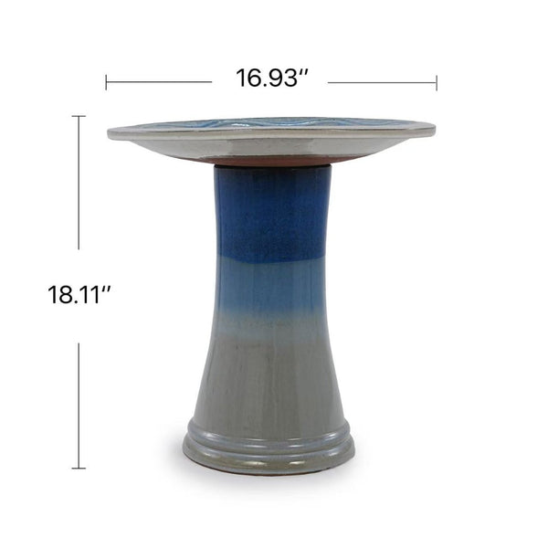 English Elm 17'' Handcrafted Ceramic Pedestal Bird Bath Glazed Ombre Swirl Garden Accent Piece Sapphire Blue,Sky Blue W3273P371892
