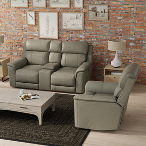 English Elm Oslo Genuine Leather Power Reclining Sofa Set with Usb Charging and Swivel Glider Grey B339S00007