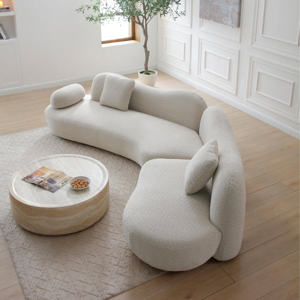 English Elm Modern Curved Sectional Sofa - Beige Boucle 5-Seater With Unique Butterfly Backrest & Pillows W2664S00037