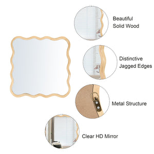 English Elm Solid Wood Wavy Square Mirror – 36" Modern Wall Decor For Bedrooms, Bathrooms, And Living Rooms W1445P189618-GIGA