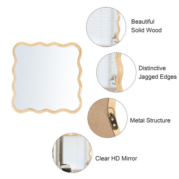 English Elm Solid Wood Wavy Square Mirror – 36" Modern Wall Decor For Bedrooms, Bathrooms, And Living Rooms W1445P189618-GIGA