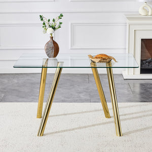 English Elm 51-inch Tempered Glass Rectangular Dining Table Electroplated Metal Base Open Plan Gold W3875S00003