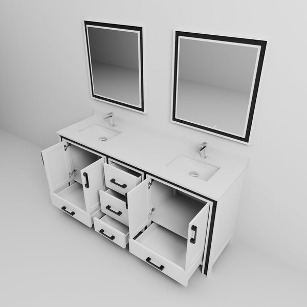 English Elm White Double Bath Vanity 72 in W x 22 in D with Cultured Marble Top, Chrome Faucets, 30" Mirrors, Durable Scratch-Resist Finish B2731S01141