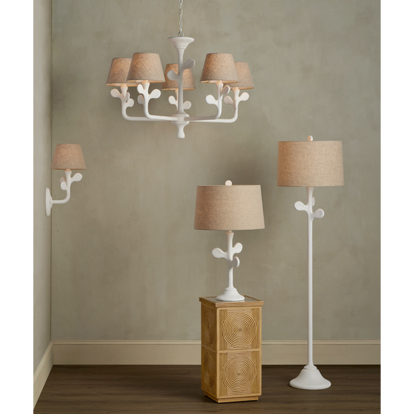 Charny White Wall Sconce - Contemporary Leaf Design with Natural Linen Shade for Elegant Spaces