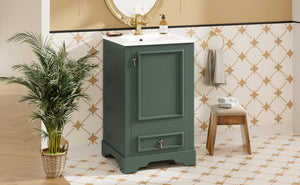 English Elm 20 Inch Bathroom Vanity with Ceramic Sink, Soft-Close Door, Adjustable Shelf, Smart Storage Organizing Design Green N729P299505F