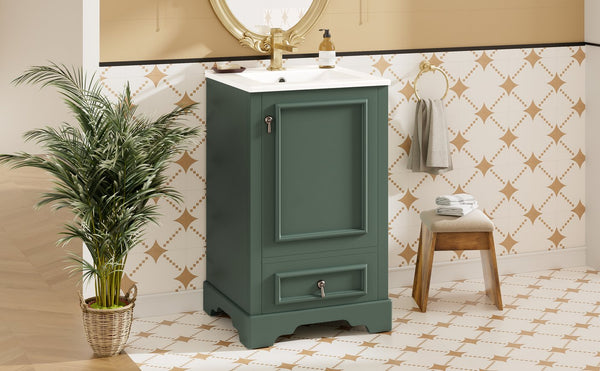 English Elm 20 Inch Bathroom Vanity with Ceramic Sink, Soft-Close Door, Adjustable Shelf, Smart Storage Organizing Design Green N729P299505F