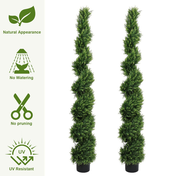English Elm 6ft Spiral Faux Cedar Trees Two-tone Evergreen Outdoor Patio Entryway Set of 2 W2945P390478