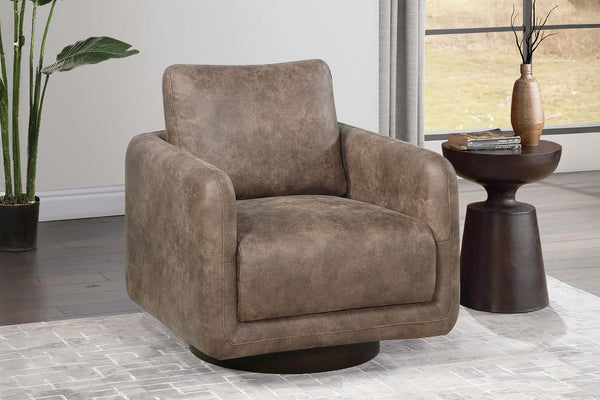 English Elm 360-degree Swivel Accent Chair Faux Leather Low Profile Sculptural Living Room Seat B089P428577