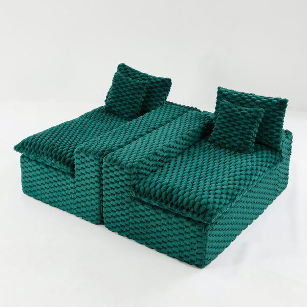 English Elm Luxury Turtle Velvet Multifunctional Sofa - Convertible Green Modular Seating for Family, 400lb Capacity W3371S00043