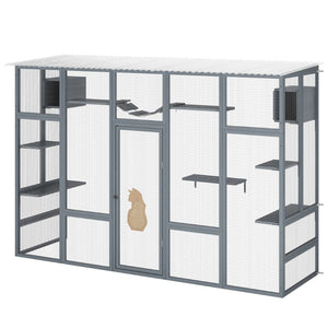 English Elm Wooden Pine Cat Enclosure with Six Platforms Two Condos Bridge and Scratching Post W2181P198549