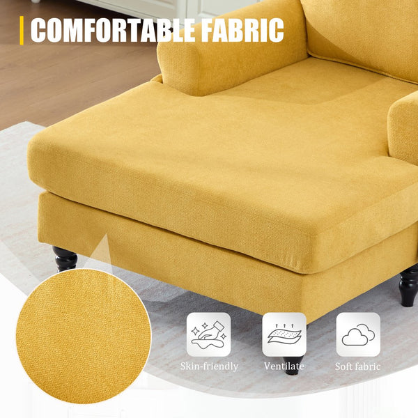 English Elm Modern Chenille Recliner Chaise Lounge Sofa Chair with High-Resilience Foam, Wide Seat, 550lb Capacity Mustard yellow W395P371336