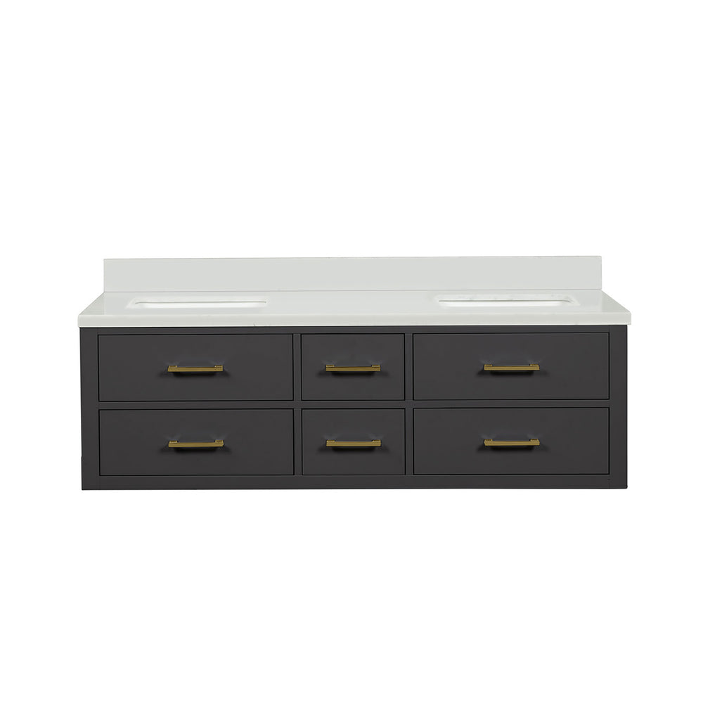 English Elm Black Double Bath Vanity 60" W X 22" D With Cultured Marble Top - Elegant Storage For Modern Bathrooms B2731P258031