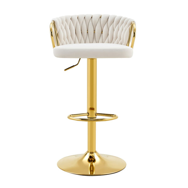English Elm Set of 2 Velvet Swivel Barstools with Braided Rope Back and Adjustable Pedestal Base Beige,Gold W3875P383938