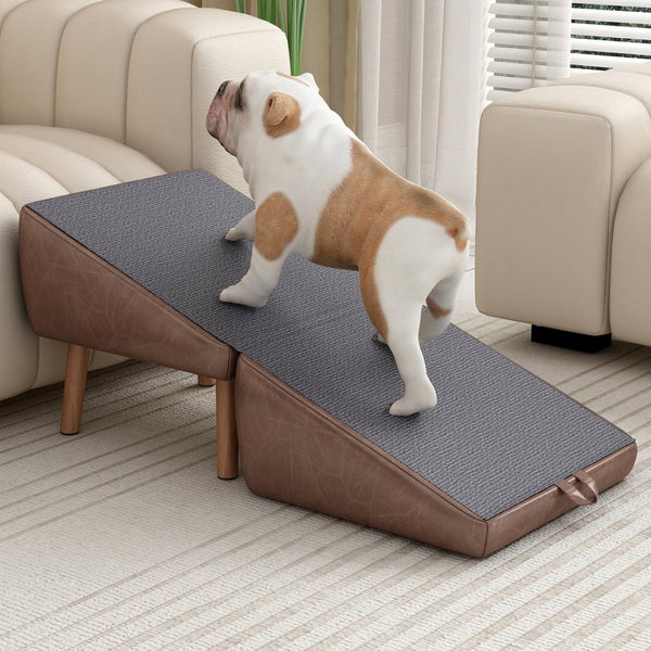 English Elm Dog Pet Stairs Solid Wood Foldable Ramp with Ottoman Style for Couch or Bed Brown W2641P440163