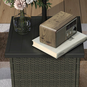English Elm Outsunny Square Wicker Patio Side Table with Umbrella Hole and Open Storage Shelf W2225P485613