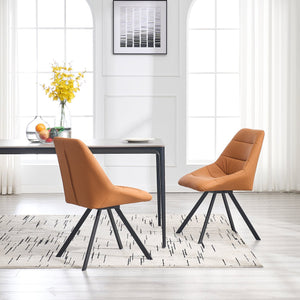 English Elm Dining Thickened Fabric Chair Set of 2 with Metal Legs — Cozy Modern Bar-Style Seating for Kitchen and Dining Spaces Brown W1249P243513