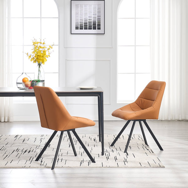 English Elm Dining Thickened Fabric Chair Set of 2 with Metal Legs — Cozy Modern Bar-Style Seating for Kitchen and Dining Spaces Brown W1249P243513