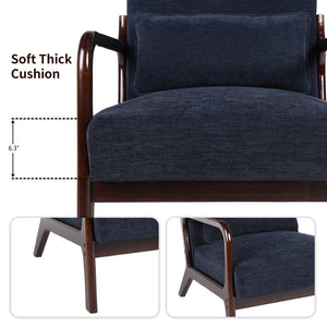 English Elm Mid Century Modern Accent Chair Solid Rubberwood Frame with Lumbar Pillow for Any Room W2989P426383