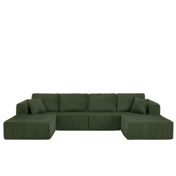 English Elm U-shaped Modular Corduroy Sectional Sofa Sleeper Spacious Living Room Lounge Couch Green W487S00423