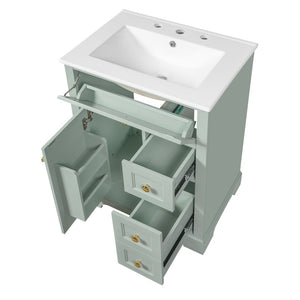 English Elm "24'' 24 Inch Glossy Freestanding Bathroom Vanity with Gold Hardware and Soft Close Storage Green Pinewood N725P375495F