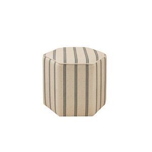 English Elm Ellen Hexagonal Accent Ottoman with Neutral Striped Upholstery, Farmhouse Chic, Solid Frame B03548964