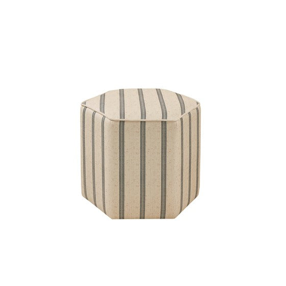 English Elm Ellen Hexagonal Accent Ottoman with Neutral Striped Upholstery, Farmhouse Chic, Solid Frame B03548964