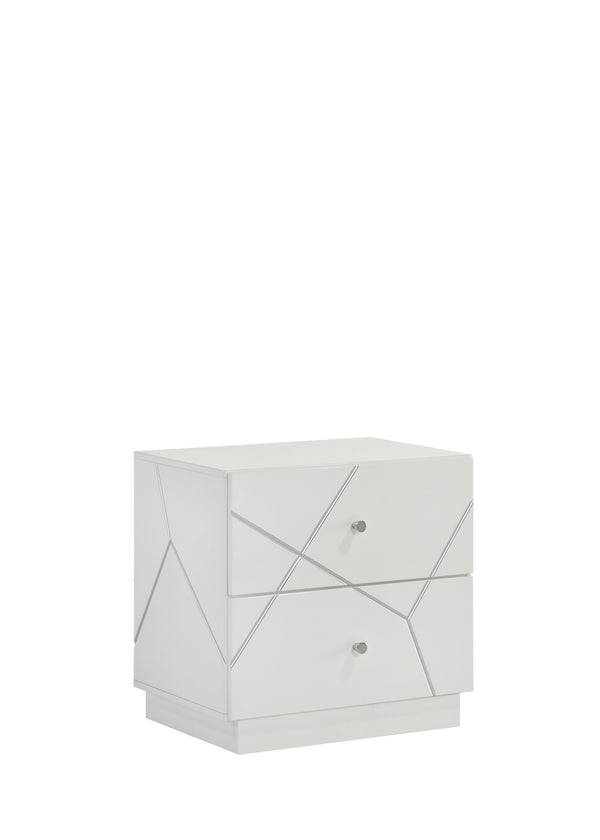 English Elm Manhattan Lacquer Nightstand with Geometric Drawer Fronts, Velvet-Lined Interiors & Smooth Runners G150108684
