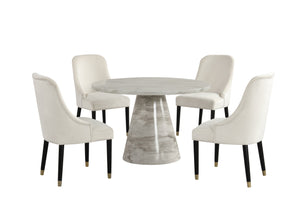 English Elm Contemporary Velvet Upholstered Rounded Back Dining Chairs with Gold Accent Legs Set of 2, Elegant Comfort Cream 30.12 L x 24.22 W x 22.25 H B011P290550