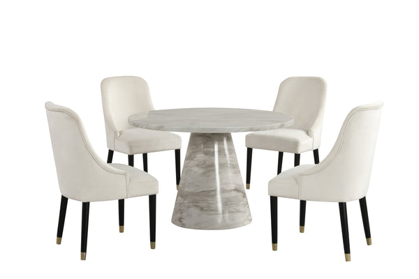 English Elm Contemporary Velvet Upholstered Rounded Back Dining Chairs with Gold Accent Legs Set of 2, Elegant Comfort Cream 30.12 L x 24.22 W x 22.25 H B011P290550