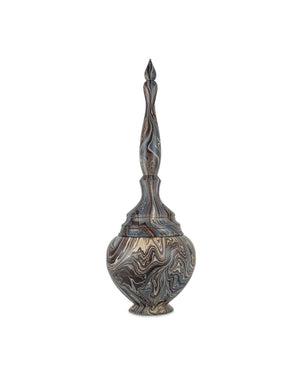 Currey & Company Marbleized Tall Turret Box - Hand-carved Wooden Storage Container With Vintage Charm And Elegance Brown Wood 1200-1050-currey-company