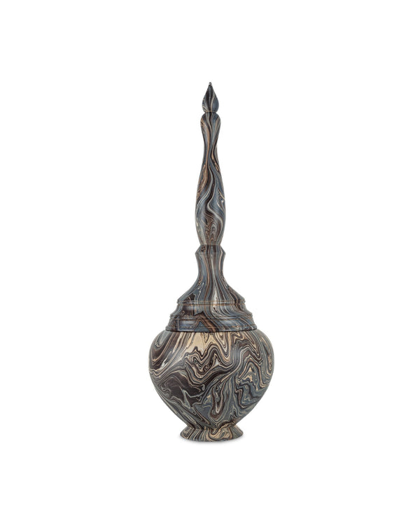 Currey & Company Marbleized Tall Turret Box - Hand-carved Wooden Storage Container With Vintage Charm And Elegance Brown Wood 1200-1050-currey-company