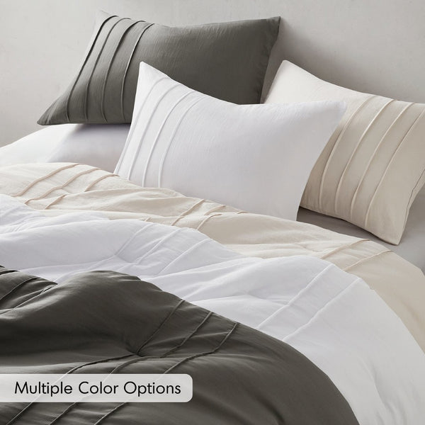 English Elm 3-piece Cal King Pintuck Pleated Microfiber Comforter Set Soft Washed Tailored Bedding Grey B035P463228