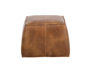 Sunpan Aspen Ottoman - Stylish Faux Leather Cube with Decorative Handle for Modern Spaces, 21" Square Tobacco Tan