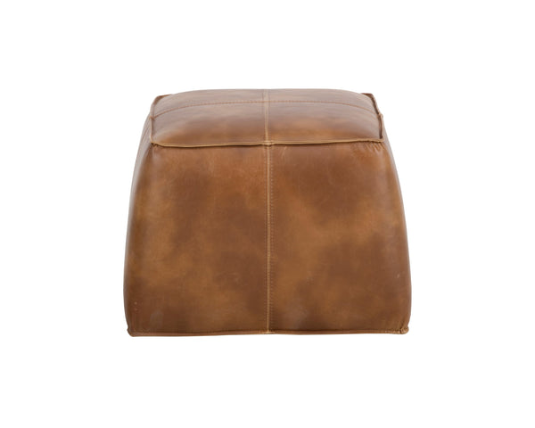 Sunpan Aspen Ottoman - Stylish Faux Leather Cube with Decorative Handle for Modern Spaces, 21" Square Tobacco Tan