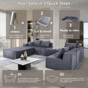 English Elm 8-Piece Modular U-Shaped Sectional Sofa with Oversized Chaise and Bed, Corduroy Luxury, No Assembly Needed Grey W3163S00041
