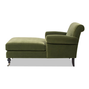 English Elm Jennifer Taylor Home - Alana Velvet Chaise Lounge Chair Olive Green — Bench-Made Hardwood Frame, Medium-Firm Foam Comfort B2719P265596
