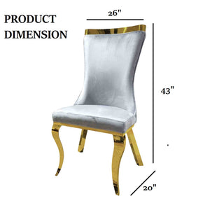 English Elm Gray 2pc Side Chair Set with Gold Legs, Leather-Look Upholstery, Modern Glam Dining & Office Seating B2741S00733